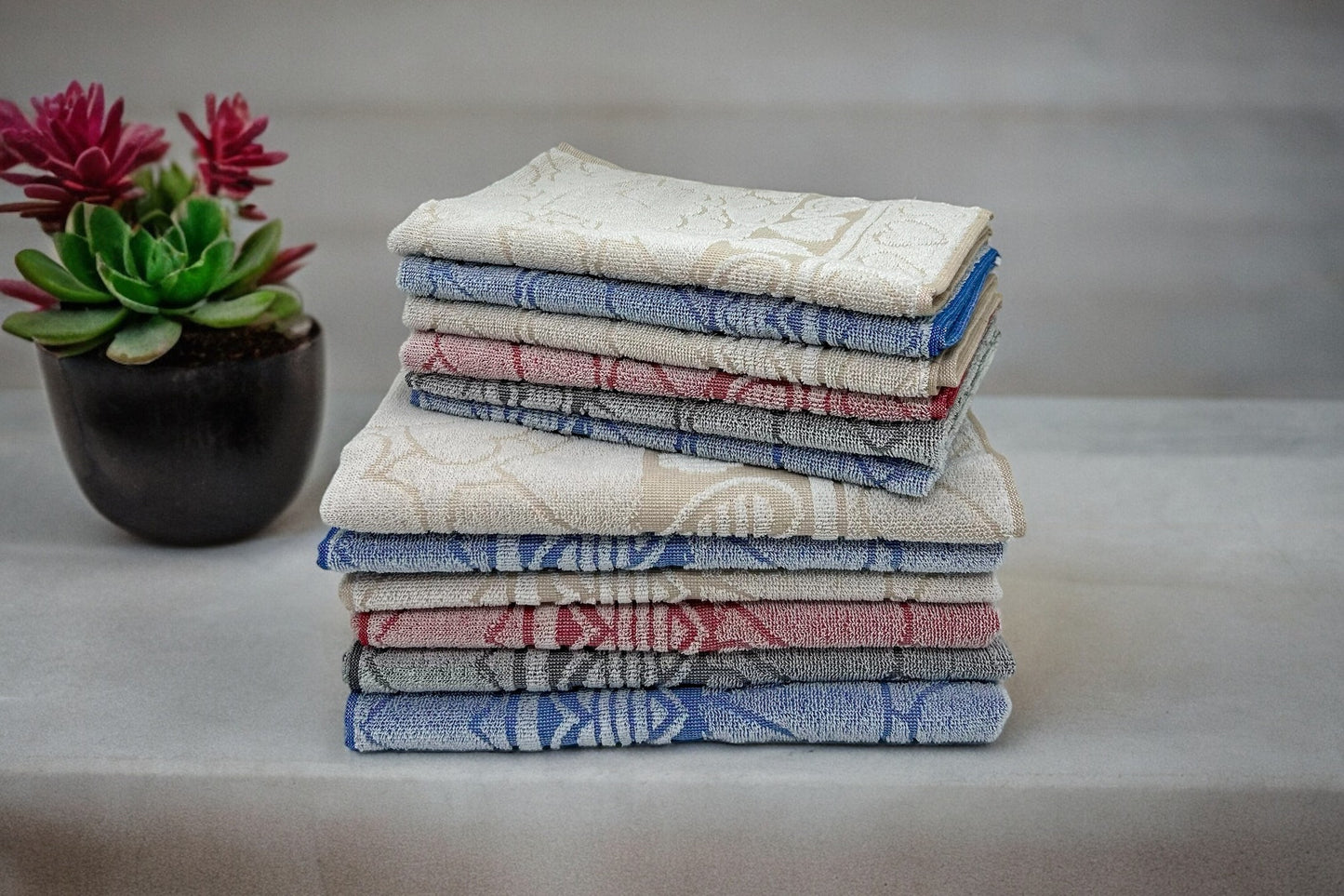 GC ArredoCasa Asciugamano Ospiti in 100% Spugna di Cotone - Modello Herts -Tinte Scure -- 60x105cm / 40x60cm - Set 6 Pezzi