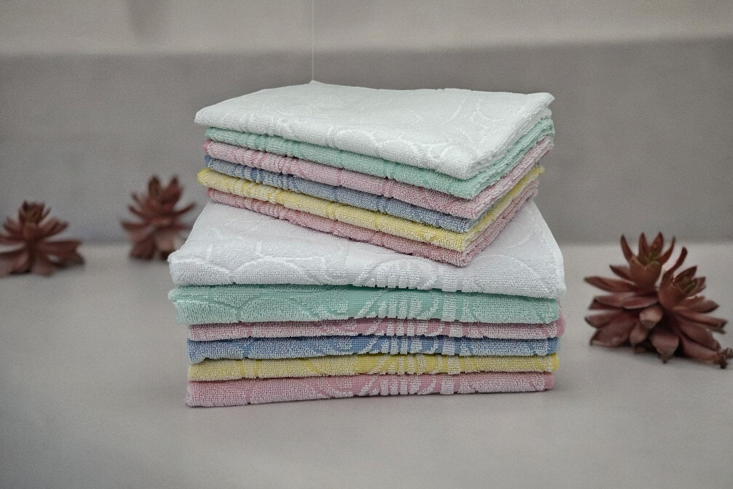 GC ArredoCasa Serviette Invité en Éponge 100% Coton - Modèle Herts - Couleurs Pastel - 60x105cm / 40x60cm - Lot de 6 Pièces