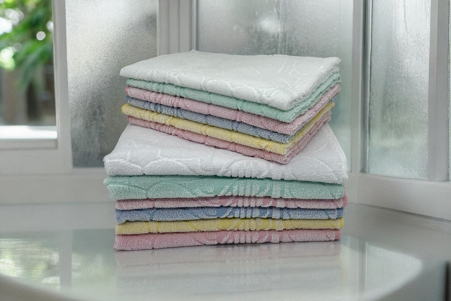 GC ArredoCasa Serviette Invité en Éponge 100% Coton - Modèle Herts - Couleurs Pastel - 60x105cm / 40x60cm - Lot de 6 Pièces