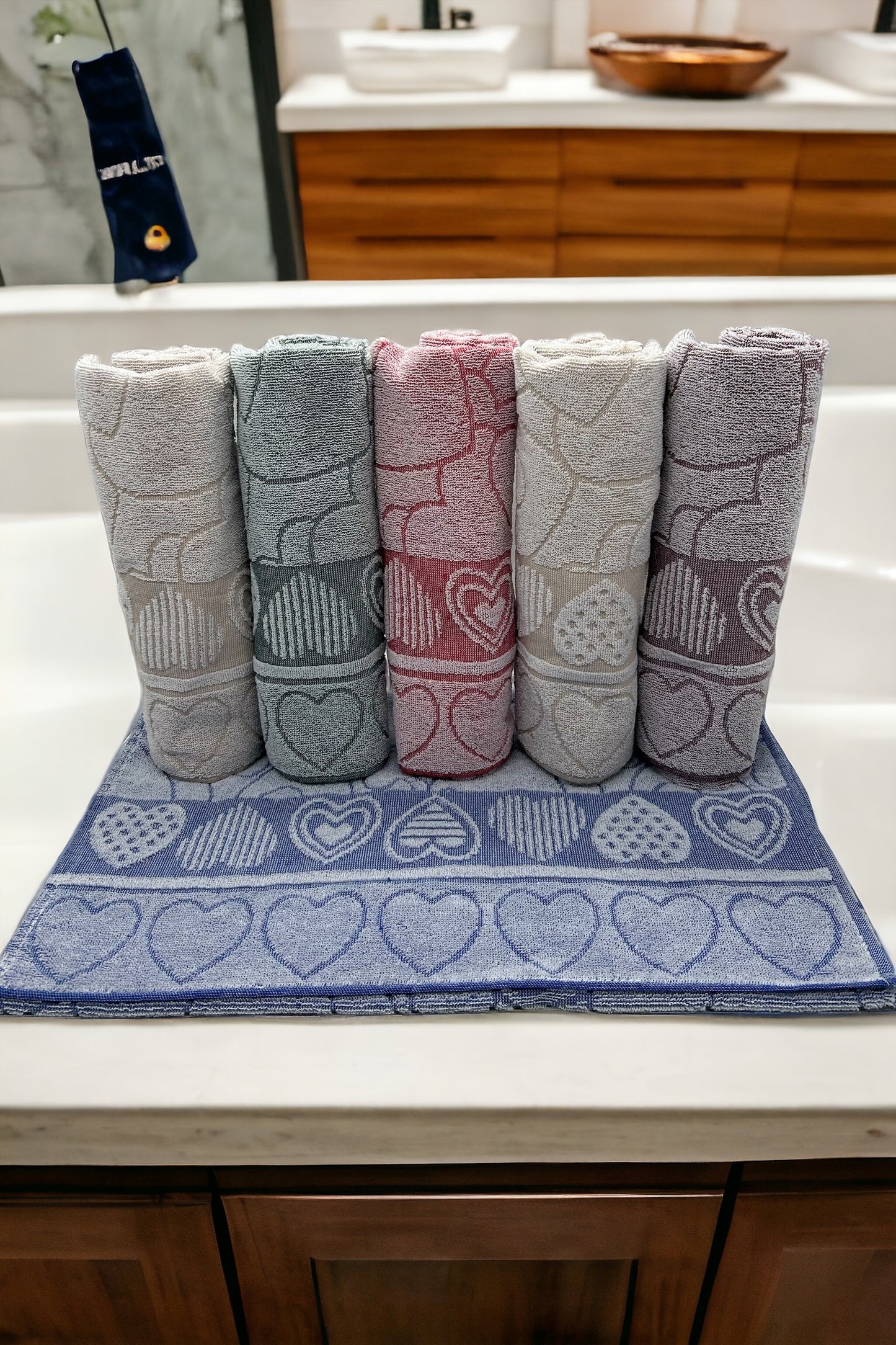 GC ArredoCasa Asciugamano Ospiti in 100% Spugna di Cotone - Modello Herts -Tinte Scure -- 60x105cm / 40x60cm - Set 6 Pezzi