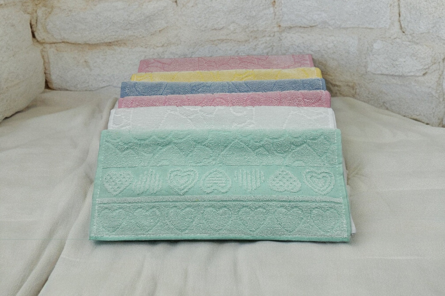 GC ArredoCasa Serviette Invité en Éponge 100% Coton - Modèle Herts - Couleurs Pastel - 60x105cm / 40x60cm - Lot de 6 Pièces
