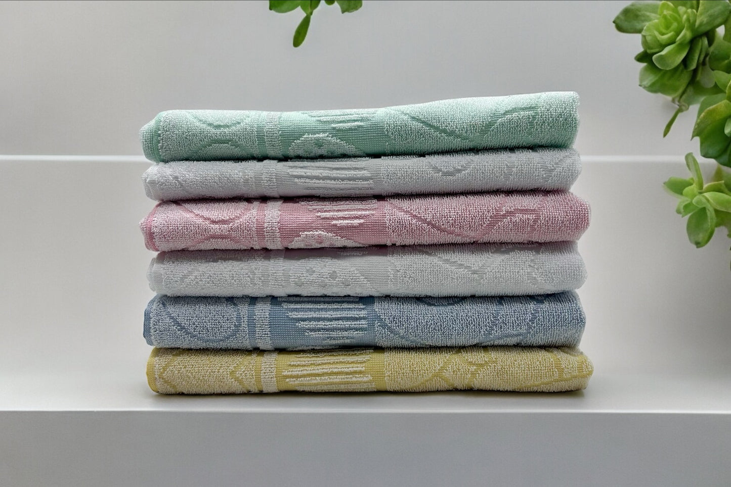 GC ArredoCasa Serviette Invité en Éponge 100% Coton - Modèle Herts - Couleurs Pastel - 60x105cm / 40x60cm - Lot de 6 Pièces
