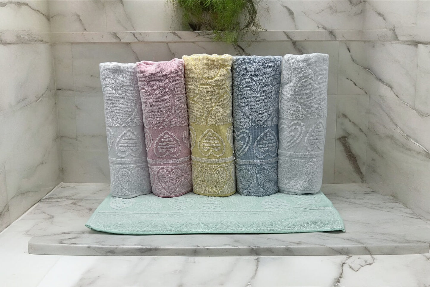 GC ArredoCasa Serviette Invité en Éponge 100% Coton - Modèle Herts - Couleurs Pastel - 60x105cm / 40x60cm - Lot de 6 Pièces