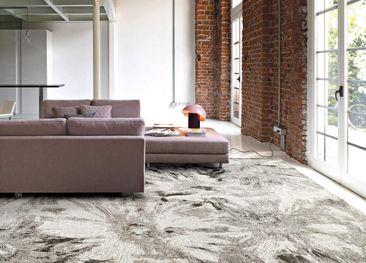 GC ArredoCasa Tapis de Salon en Velours antidérapant Dis Fior Di Loto Couleur Argent