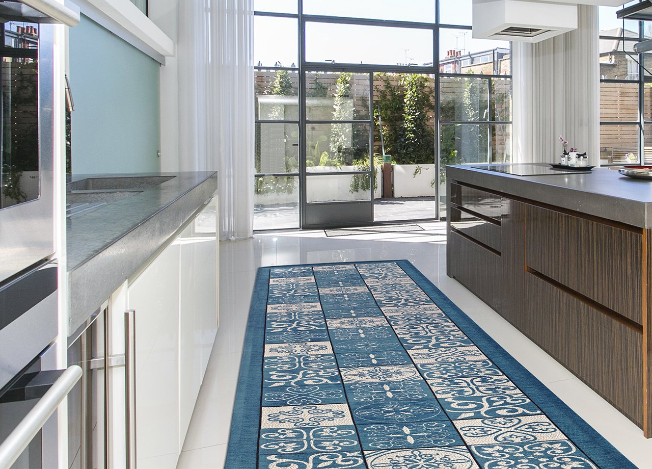 GC ArredoCasa Tappeto Passatoia Runner Cucina Antiscivolo Lavabile Disegno Maiolica Suardi 55x190 Jeans