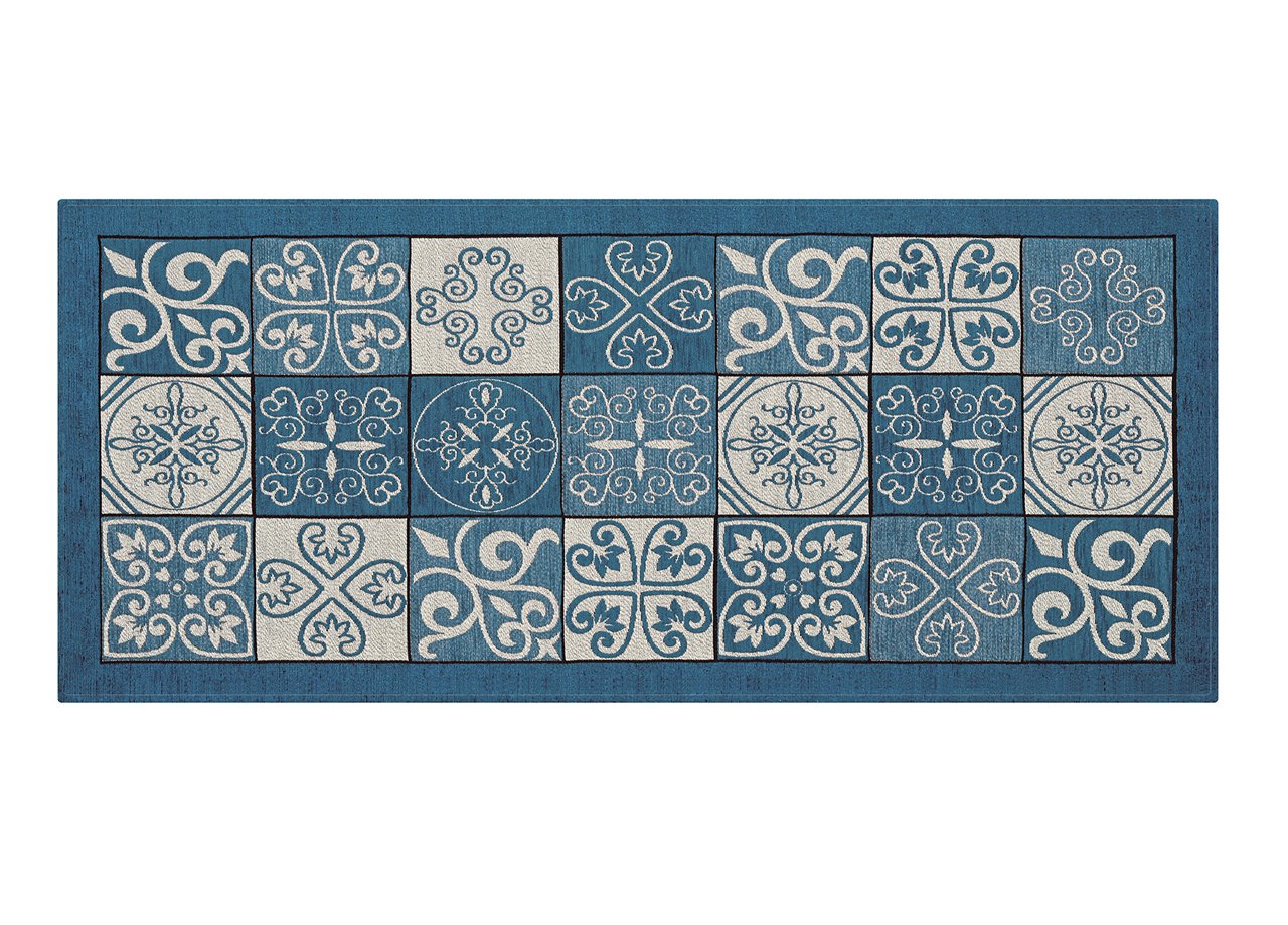 GC ArredoCasa Tappeto Passatoia Runner Cucina Antiscivolo Lavabile Disegno Maiolica Suardi 55x190 Jeans
