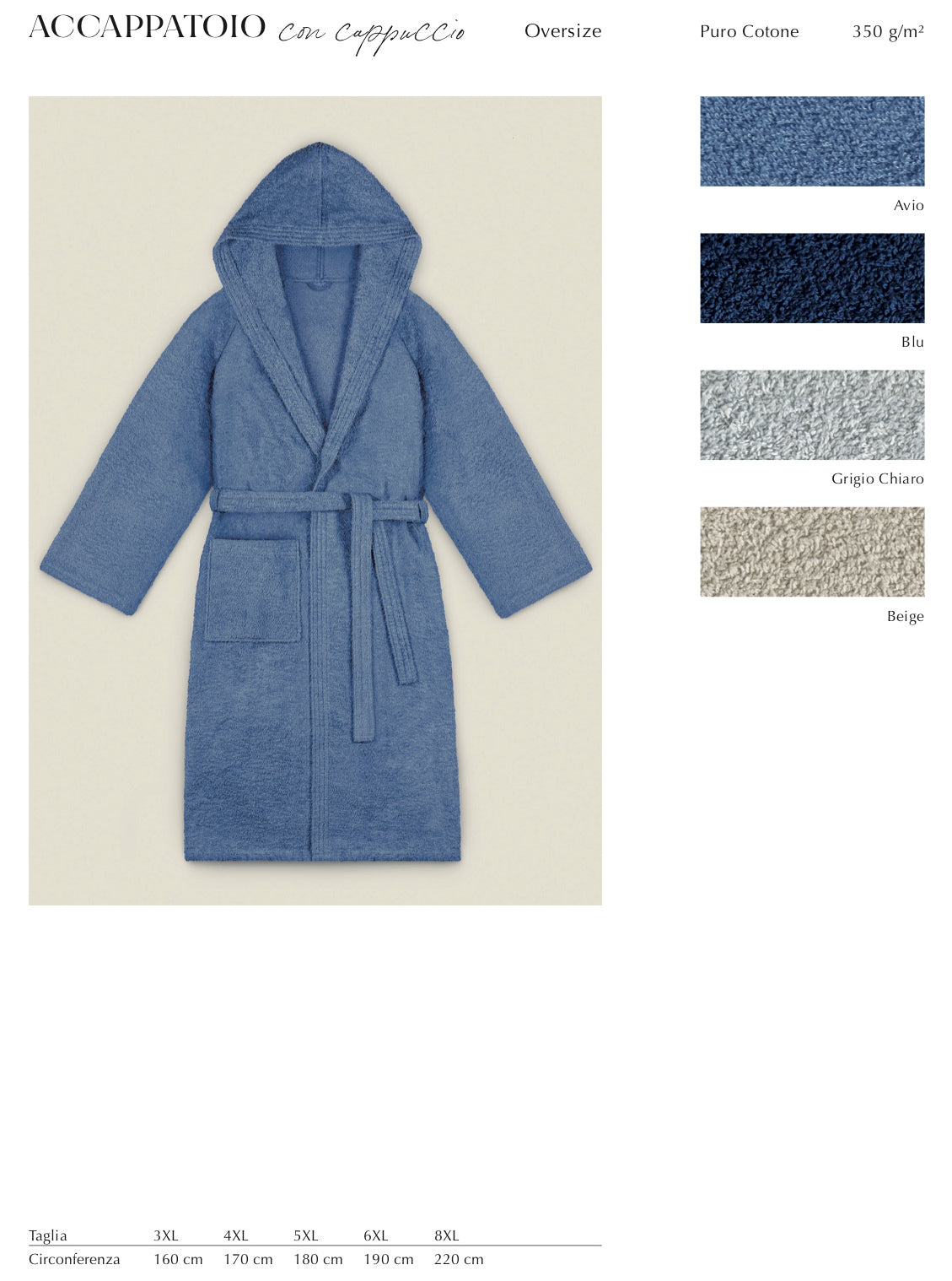 Gc ArredoCasa ACCAPPATOIO UOMO IN SPUGNA 350g/m2 TAGLIE FORTI  MADE IN ITALY 3XL 4XL 5XL 6XL 8XL